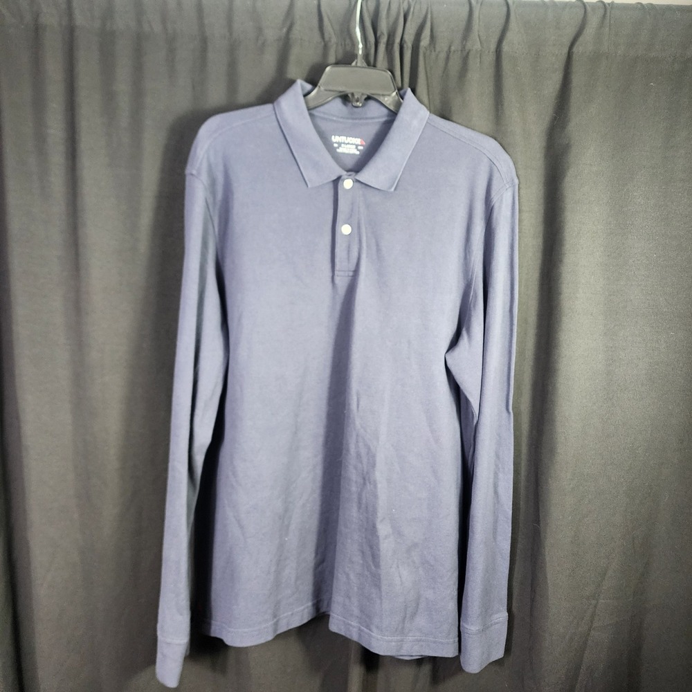 UNTUCKit Mens XL Navy Blue Long‎ Sleeve Pima Cotton Pique Polo Shirt